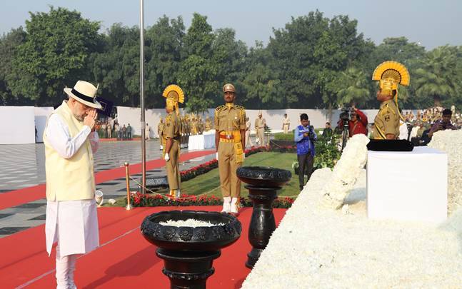 On ‘Police Commemoration Day’ Union Home Minister and Minister of Cooperation Shri Amit Shah pays homage to the police martyrs at the National Police Memorial in New Delhi today
