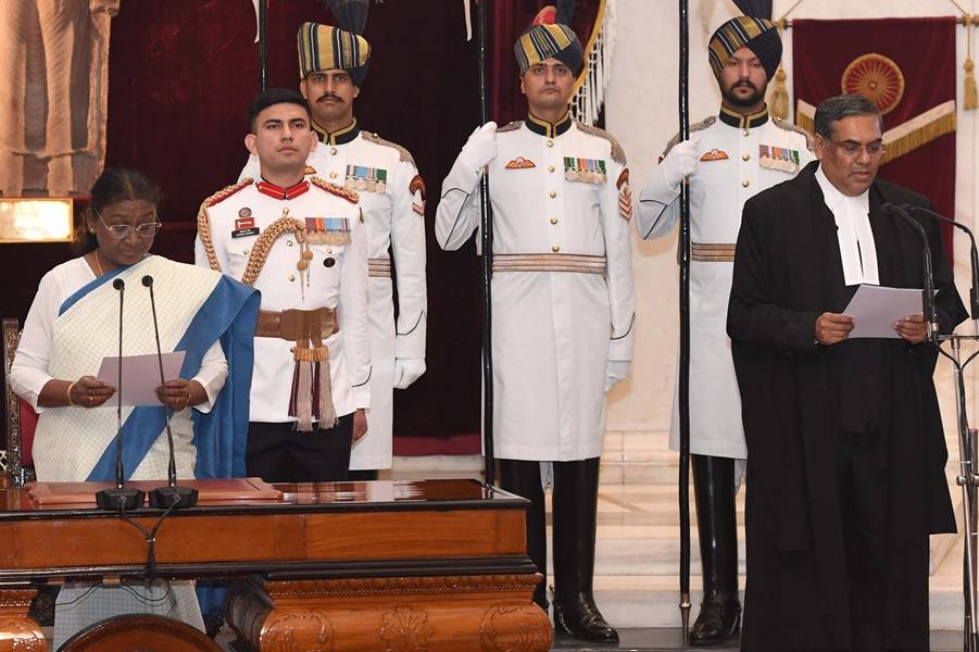 Justice Sanjiv Khanna sworn in as the Chief Justice of the Supreme Court of India. He made and subscribed to the oath of office before the President Droupadi Murmu